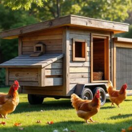 apprenez à construire un poulailler mobile écologique en bois de récupération, idéal pour accueillir 4 poules, facile à déplacer et respectueux de l'environnement.