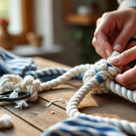 apprenez à fabriquer facilement un jouet pour chien écologique en utilisant une vieille corde et un t-shirt usé. astuces simples pour un jouet durable et amusant.