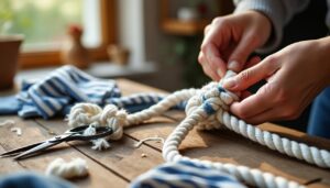 apprenez à fabriquer facilement un jouet pour chien écologique en utilisant une vieille corde et un t-shirt usé. astuces simples pour un jouet durable et amusant.