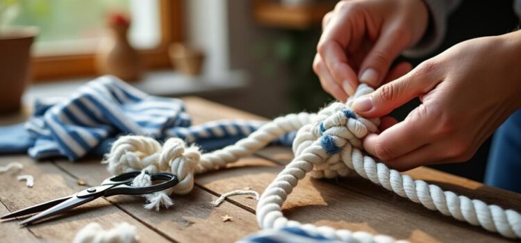 apprenez à fabriquer facilement un jouet pour chien écologique en utilisant une vieille corde et un t-shirt usé. astuces simples pour un jouet durable et amusant.