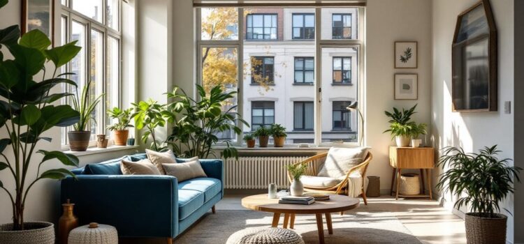 Attirer des locataires fiables : ma méthode pas à pas interieur-dun-appartement-mis-en-scene-et-lumineux-dans-un-loft-urbain-grandes-baies-vitrees-donnant-sur-une-rue-calme-canape-cosy-table-basse-en-bois-plantes-en-pot-etageres-ouvertes-et-tapi