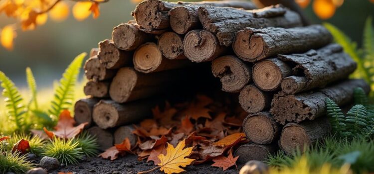 Construire un abri pour hérisson avec des chutes de bois et feuilles mortes