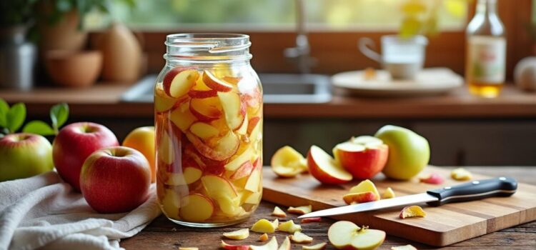 apprenez à faire votre vinaigre de cidre maison facilement en utilisant des trognons et épluchures. une méthode écologique et économique pour valoriser vos déchets alimentaires.