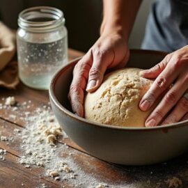 apprenez à faire du pain au levain savoureux en utilisant uniquement de la farine bio et de l’eau, pour une recette naturelle et saine à la portée de tous.