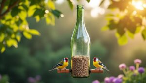 apprenez à créer une mangeoire pour oiseaux écologique en utilisant une bouteille en verre recyclée, un projet simple et durable pour attirer les oiseaux dans votre jardin.