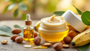 découvrez notre masque capillaire nourrissant à base de banane et d'huile d’argan, idéal pour hydrater et renforcer vos cheveux en douceur.
