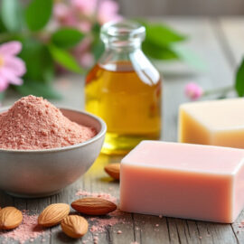 découvrez notre recette facile de savon solide à l’argile rose et huile d’amande douce, pour une peau douce, nettoyée et nourrie naturellement.